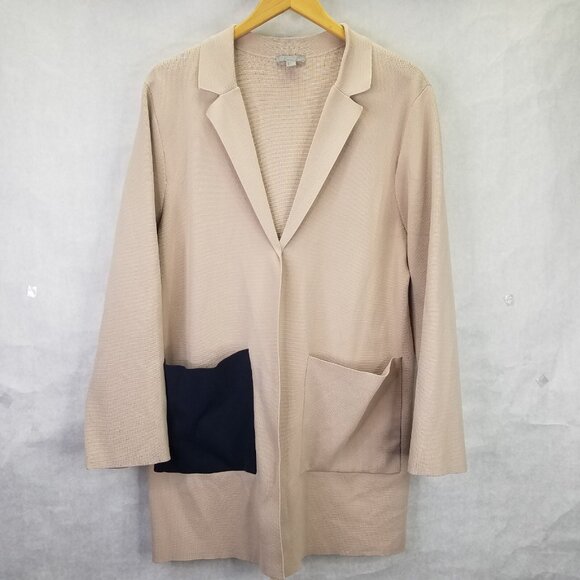 COS Open Cardigan Blazer Women's M Beige Tan Long Structured Knit Jacket Minimal - Picture 1 of 16